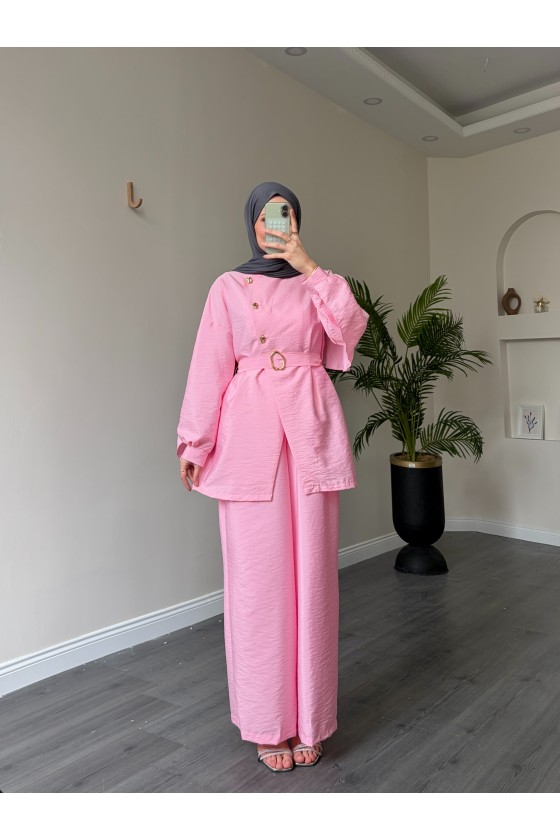 40718 - Volan Detaylı İkili Takım Pembe