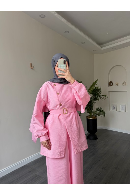 40718 - Volan Detaylı İkili Takım Pembe