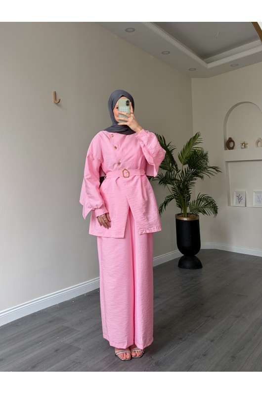 40718 - Volan Detaylı İkili Takım Pembe