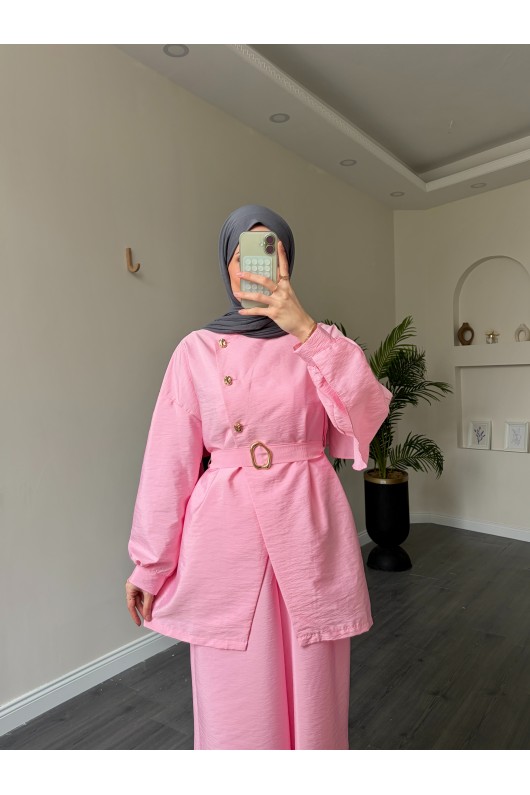 40718 - Volan Detaylı İkili Takım Pembe