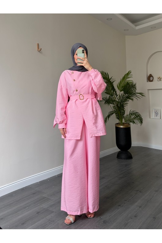 40718 - Volan Detaylı İkili Takım Pembe