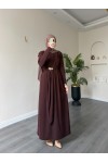 1513 - Seyyar Kemerli Sandy Kumaş Elbise Acı Kahve