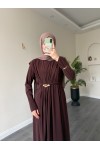1513 - Seyyar Kemerli Sandy Kumaş Elbise Acı Kahve