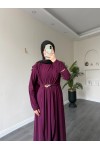 1513 - Seyyar Kemerli Sandy Kumaş Elbise Mürdüm 1513 - Seyyar Kemerli Sandy Kumaş Elbise Mürdüm