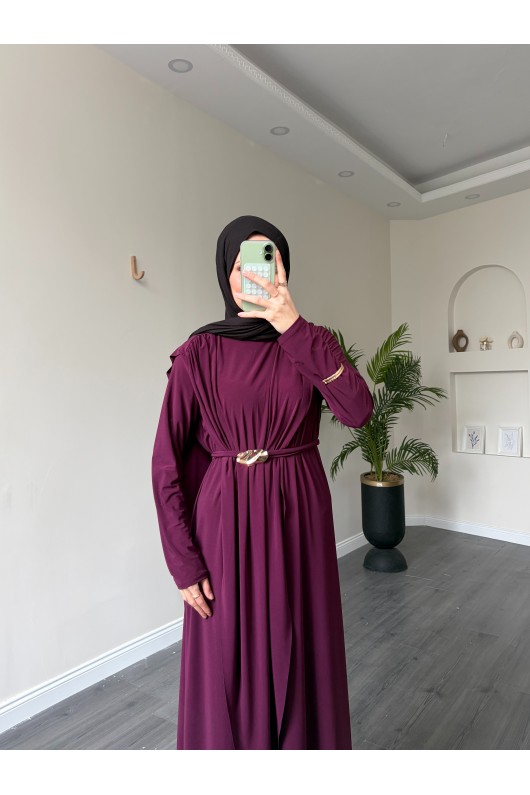1513 - Seyyar Kemerli Sandy Kumaş Elbise Mürdüm 1513 - Seyyar Kemerli Sandy Kumaş Elbise Mürdüm