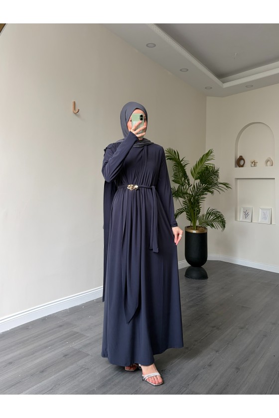 1513 - Seyyar Kemerli Sandy Kumaş Elbise Füme 1513 - Seyyar Kemerli Sandy Kumaş Elbise Füme