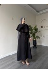 21252 - Minimal Pelerin Detaylı Bağcıklı Elbise Si̇yah