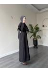 21252 - Minimal Pelerin Detaylı Bağcıklı Elbise Si̇yah