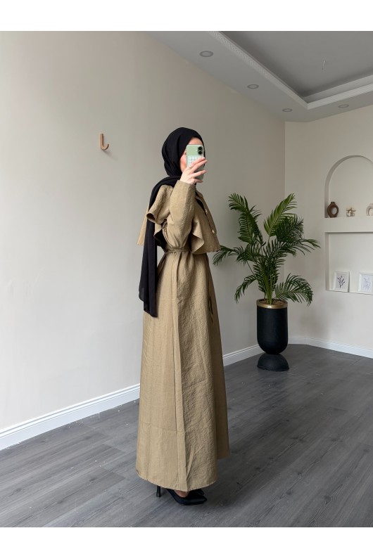 21252 - Minimal Pelerin Detaylı Bağcıklı Elbise Haki̇