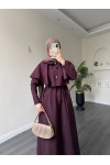 21252 - Minimal Pelerin Detaylı Bağcıklı Elbise Mürdüm