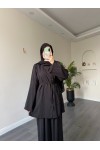 40720 - Yandan Yaka Ve Düğmeli Modal Tunik & Pantolon Si̇yah