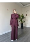 40720 - Yandan Yaka Ve Düğmeli Modal Tunik & Pantolon Mürdüm