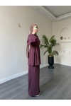 40720 - Yandan Yaka Ve Düğmeli Modal Tunik & Pantolon Mürdüm