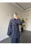 40720 - Yandan Yaka Ve Düğmeli Modal Tunik & Pantolon Füme